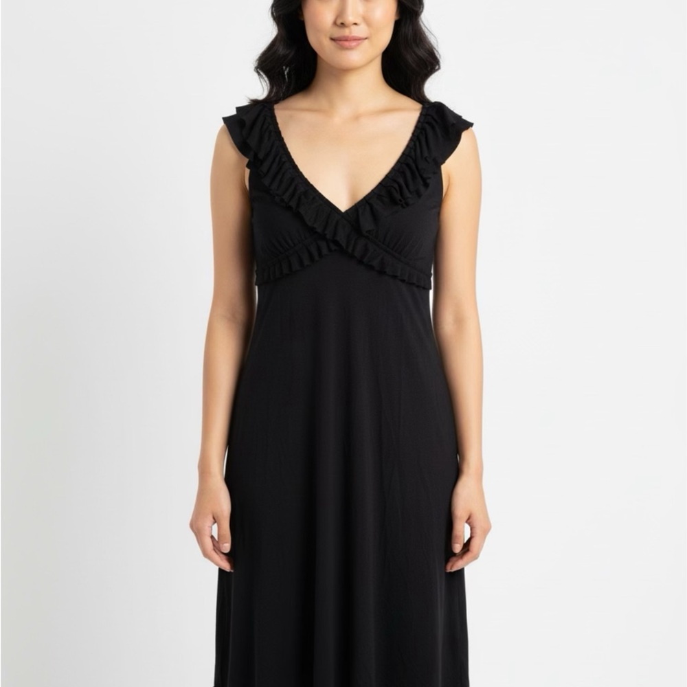 Cynthia Rowley Black Midi Dress with Ruffle Accents